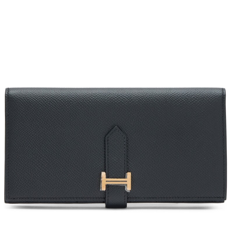 Hermes Black Epsom Bearn Gusset Long Wallet Rose Gold Hardware, 2018