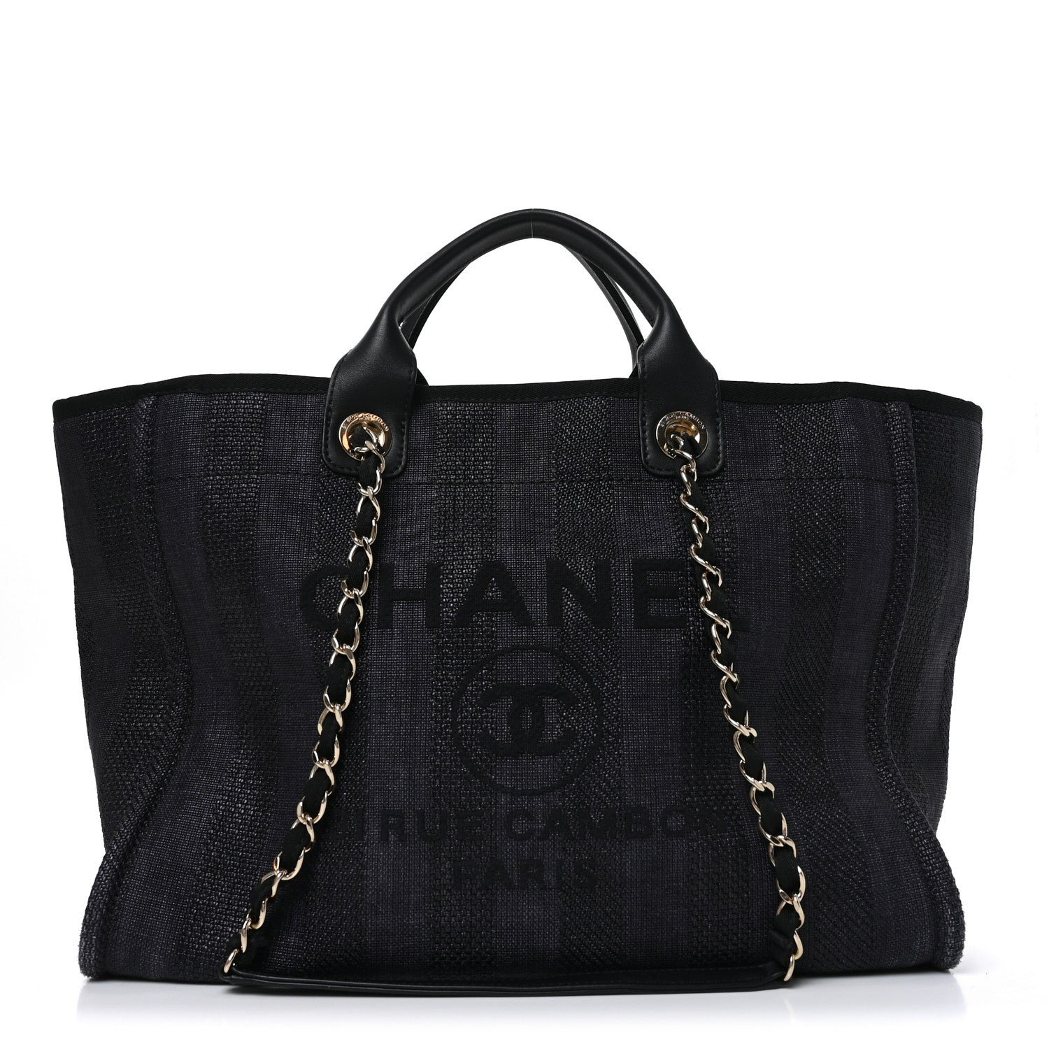 Chanel Mixed Fibers Calfskin Striped Medium Deauville Tote Black