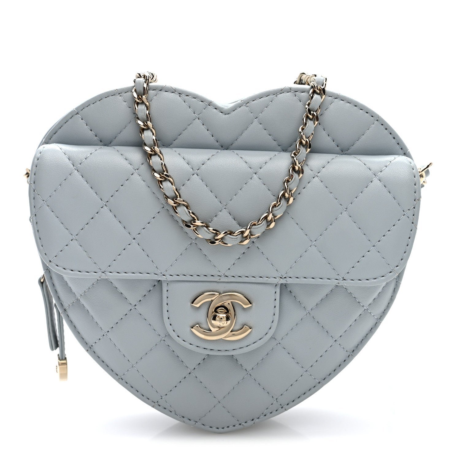Chanel Lambskin Quilted Large CC In Love Heart Bag Light Blue