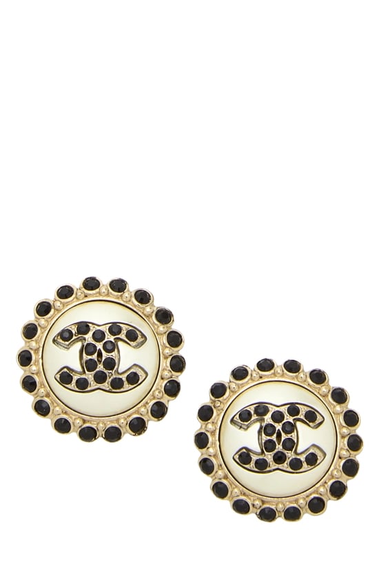 Black & Gold 'CC' Faux Pearl Circle Earrings