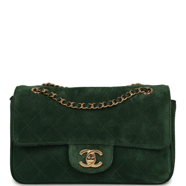 Chanel Mini "Souplissimo" Flap Bag Dark Green Suede Gold Hardware