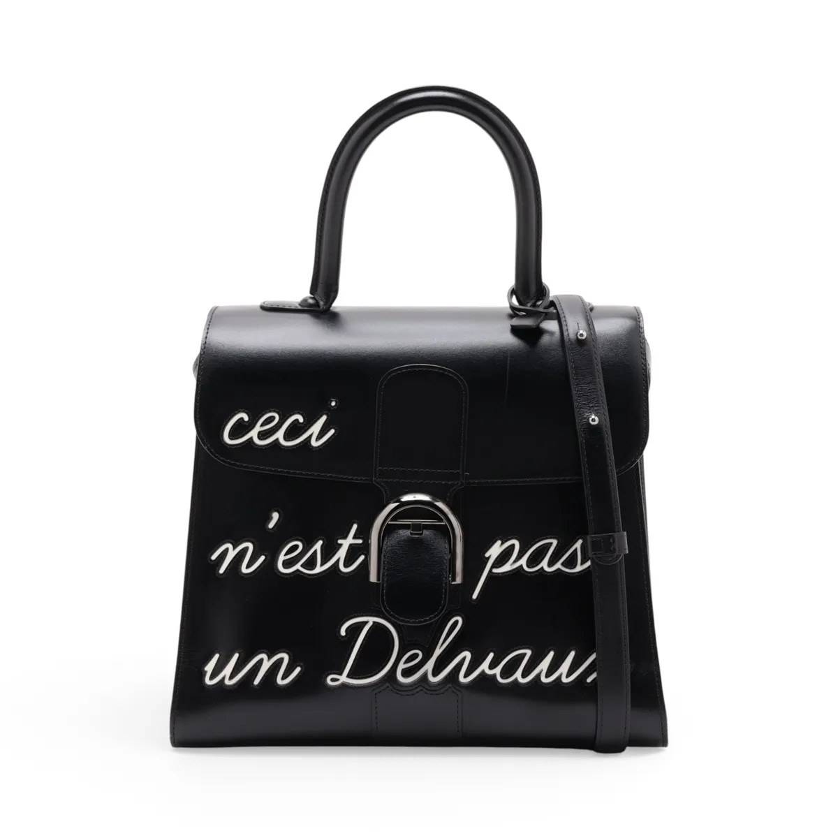Delvaux Brillant MM Leather 2 Way Handbag Black Mirror Included