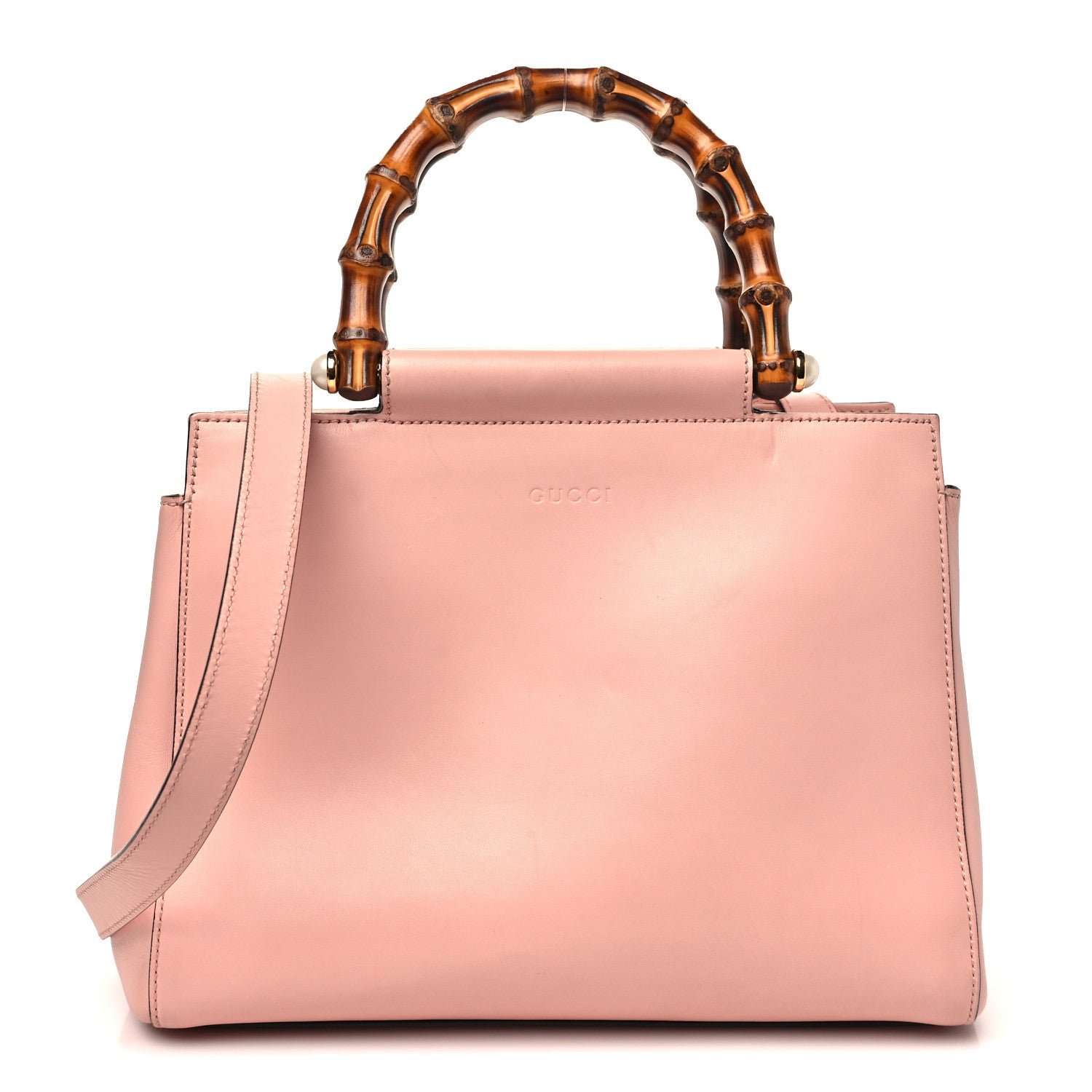 Gucci Nappa Bamboo Small Nymphaea Top Handle Bag Perfect Pink
