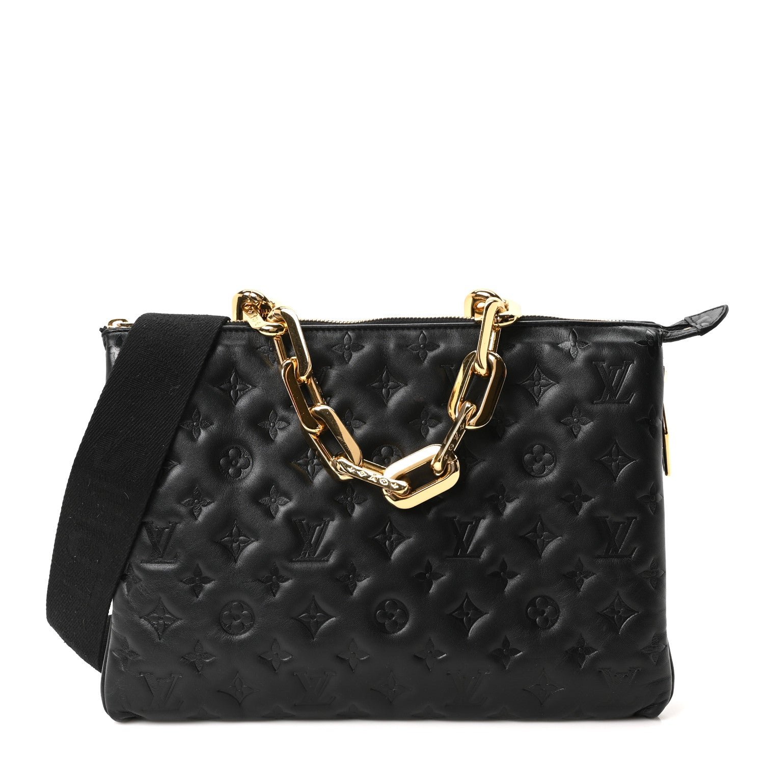 Louis Vuitton Lambskin Embossed Monogram Coussin MM Black