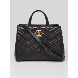 Gucci Gucci Black Quilted Leather Marmont 2.0 Metelasse Top Handle Small Satchel Bag