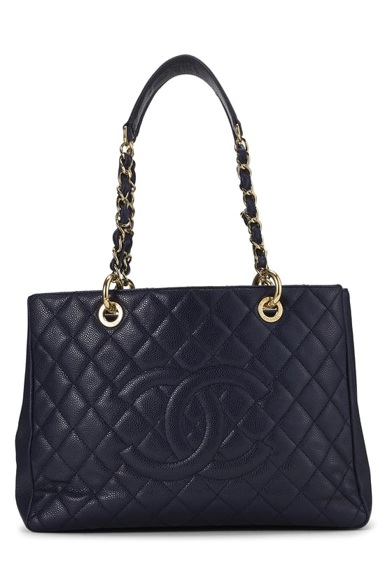 Navy Quilted Caviar Grand Shopping Tote (GST)