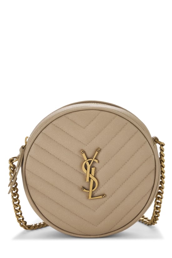 Beige Grainy Leather Round Camera Bag