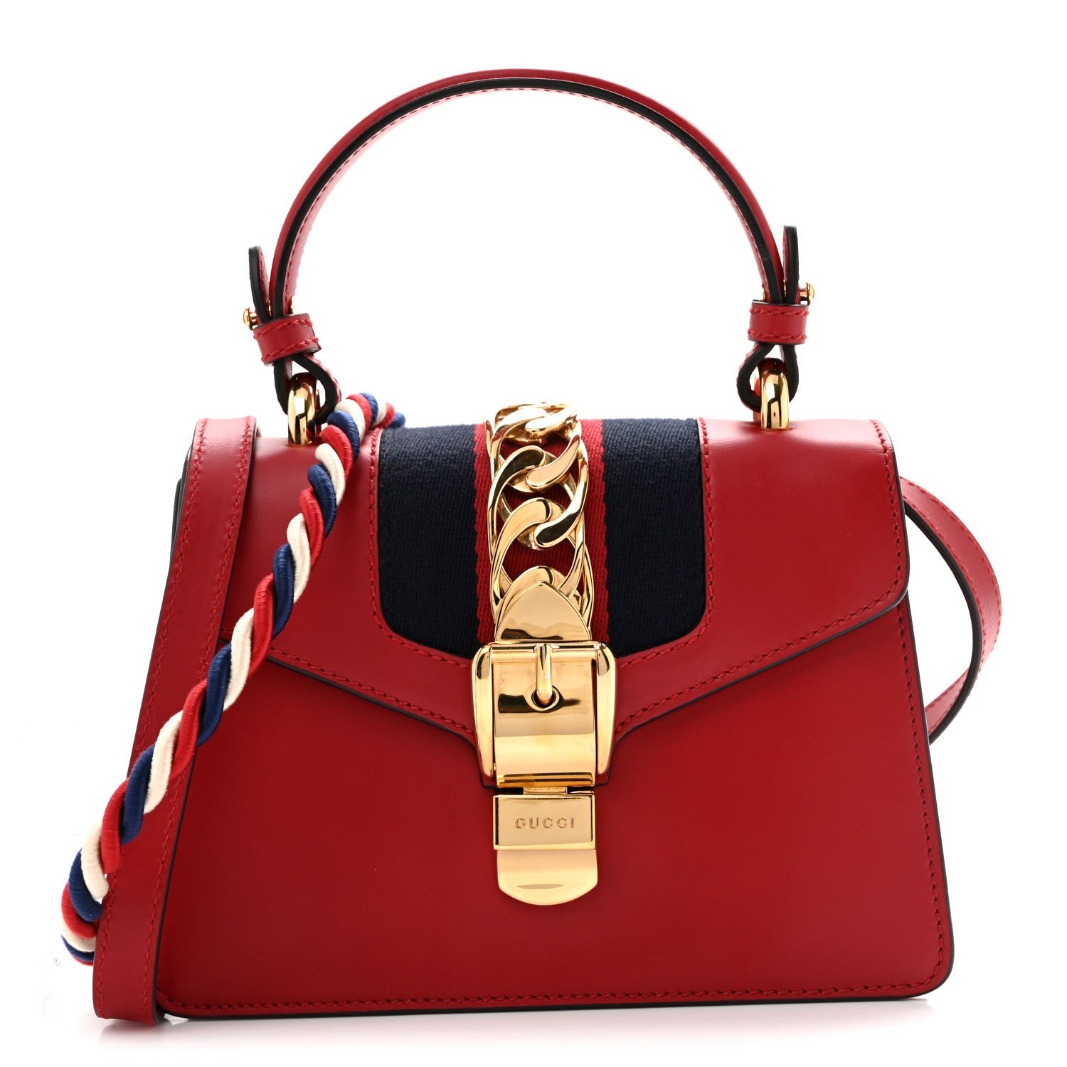 Gucci Calfskin Mini Sylvie Top Handle Bag Hibiscus Red