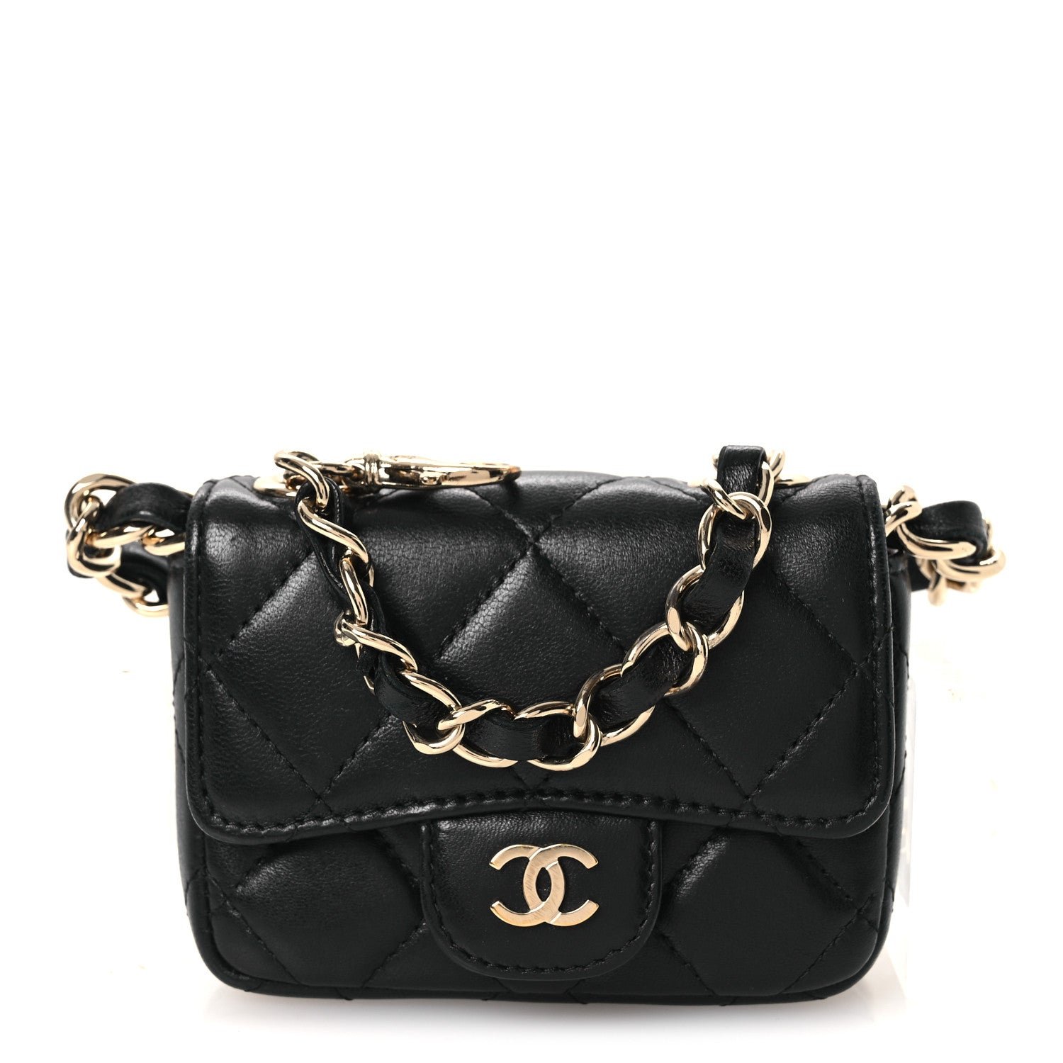 Chanel Lambskin Quilted Mini Chain Belt Bag Black