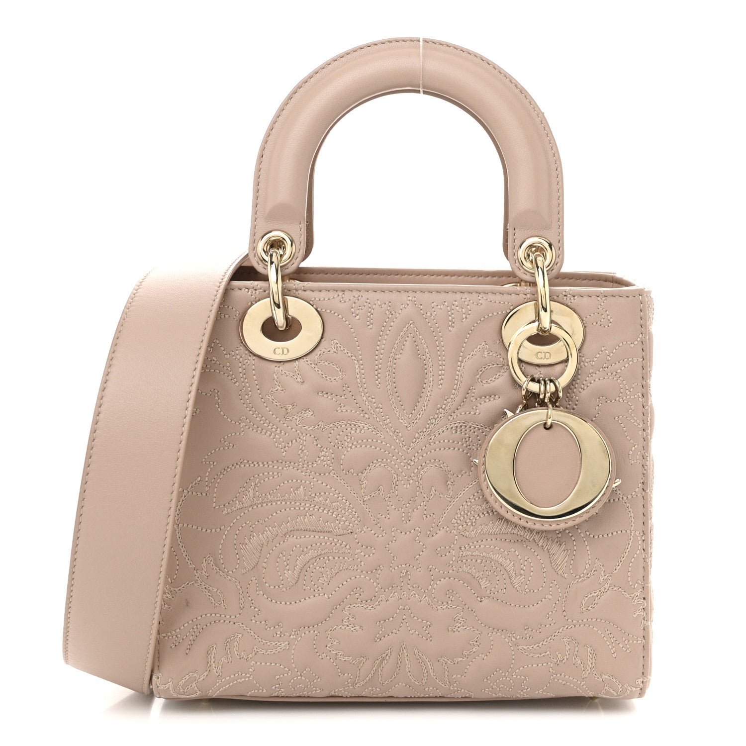 Dior Calfskin Ornamental Embroidered Small Lady Dior Rose Des Vents