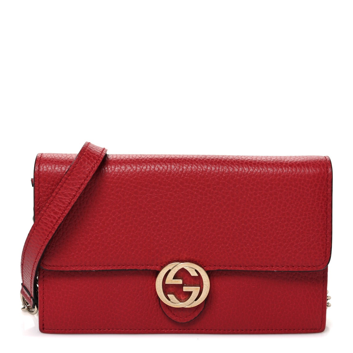 Gucci Dollar Calfskin Interlocking G Chain Wallet Red