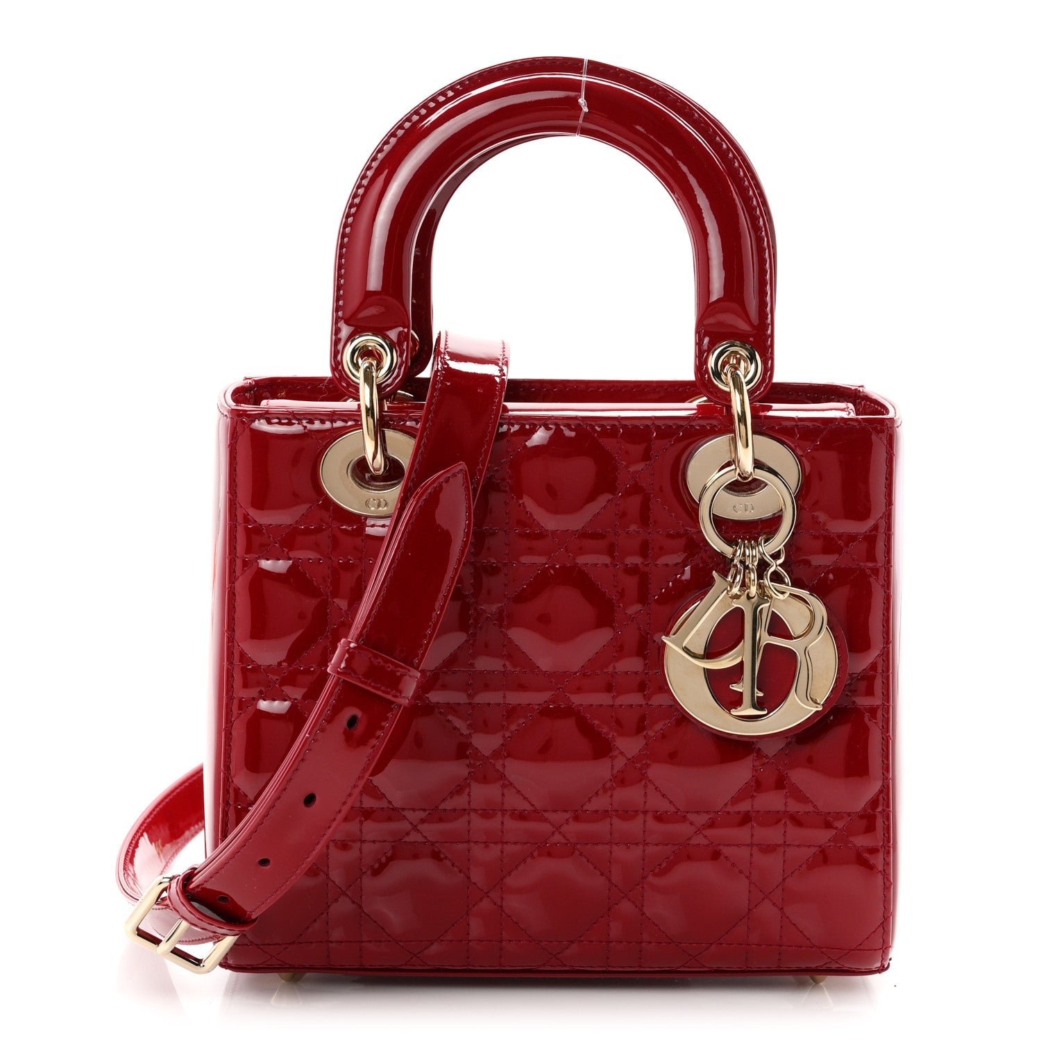 Christian Dior Patent Cannage Small Lady Dior Cherry Red