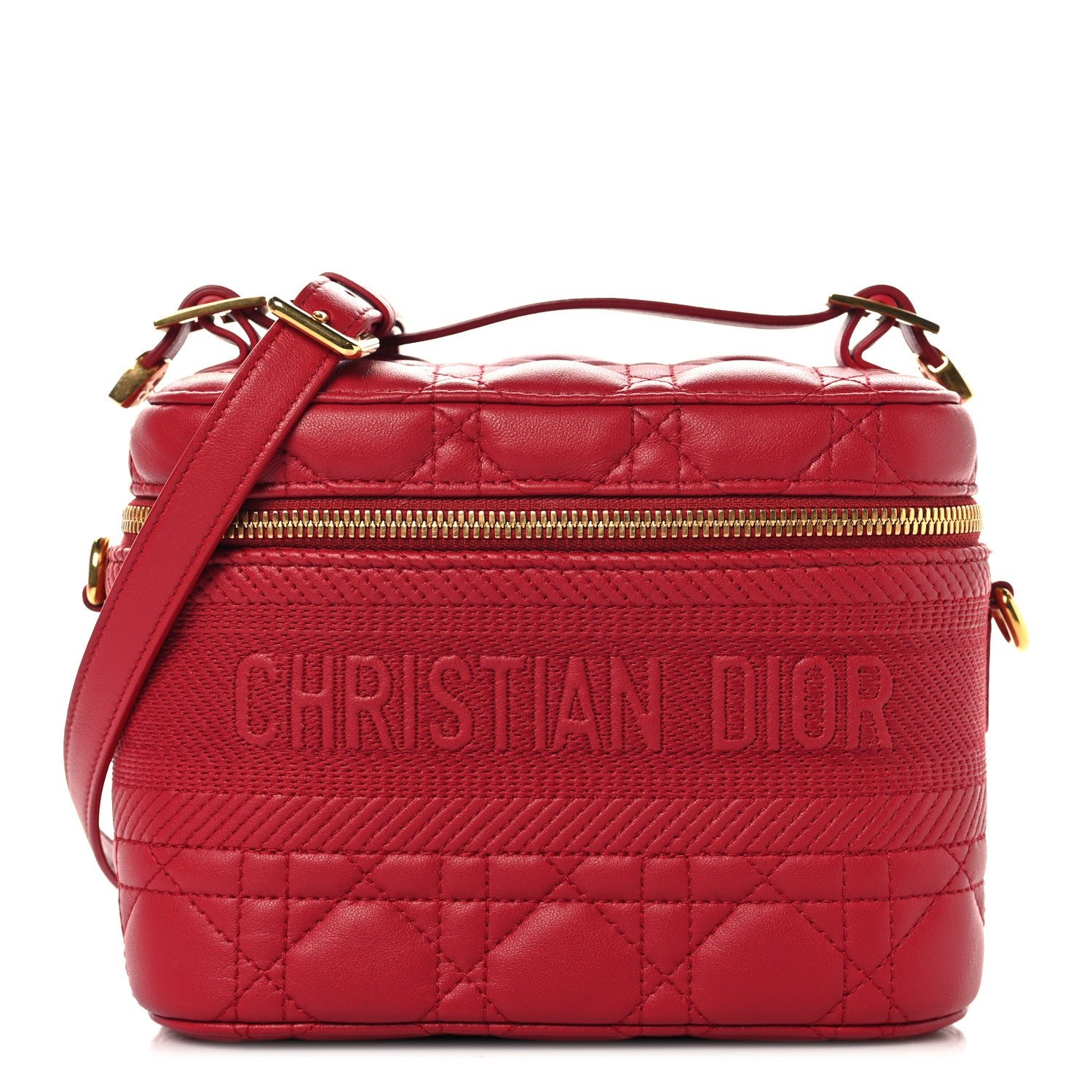 Christian Dior Lambskin Cannage Small Diortravel Vanity Case Red