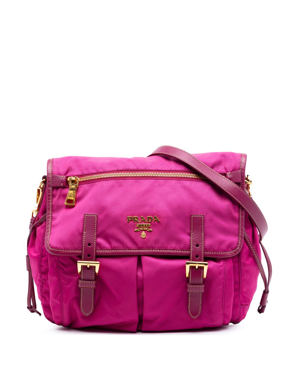 2010-2026 Saffiano Trimmed Tessuto Zip Double Buckle Messenger Bag crossbody bag
