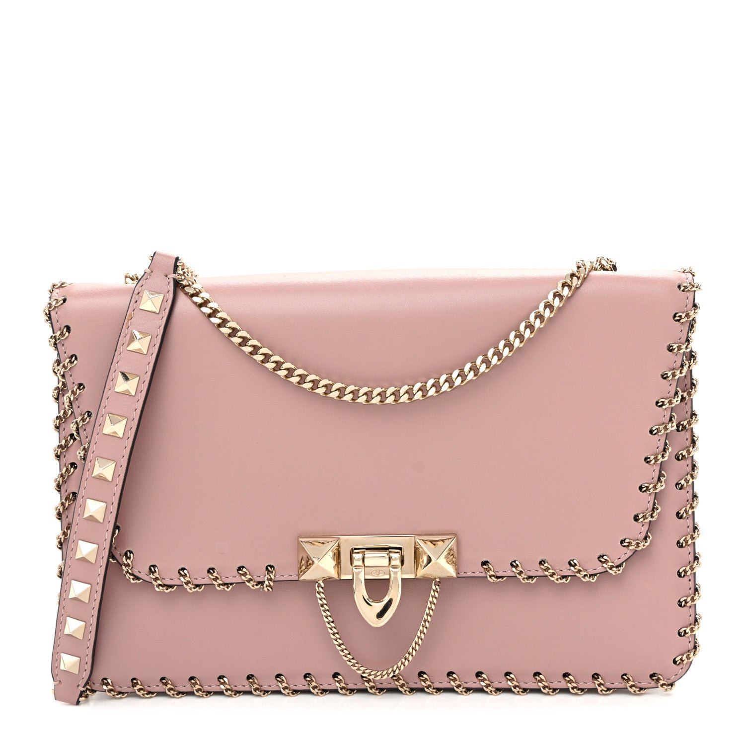 Valentino Garavani Vitello Groumette Small Rockstud Demilune Shoulder Bag Lipstick