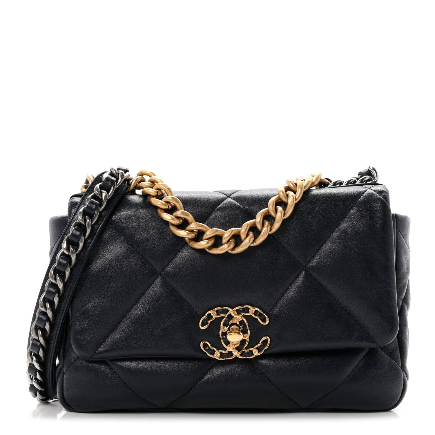 Chanel Lambskin Quilted Medium Chanel 19 Flap Navy Blue