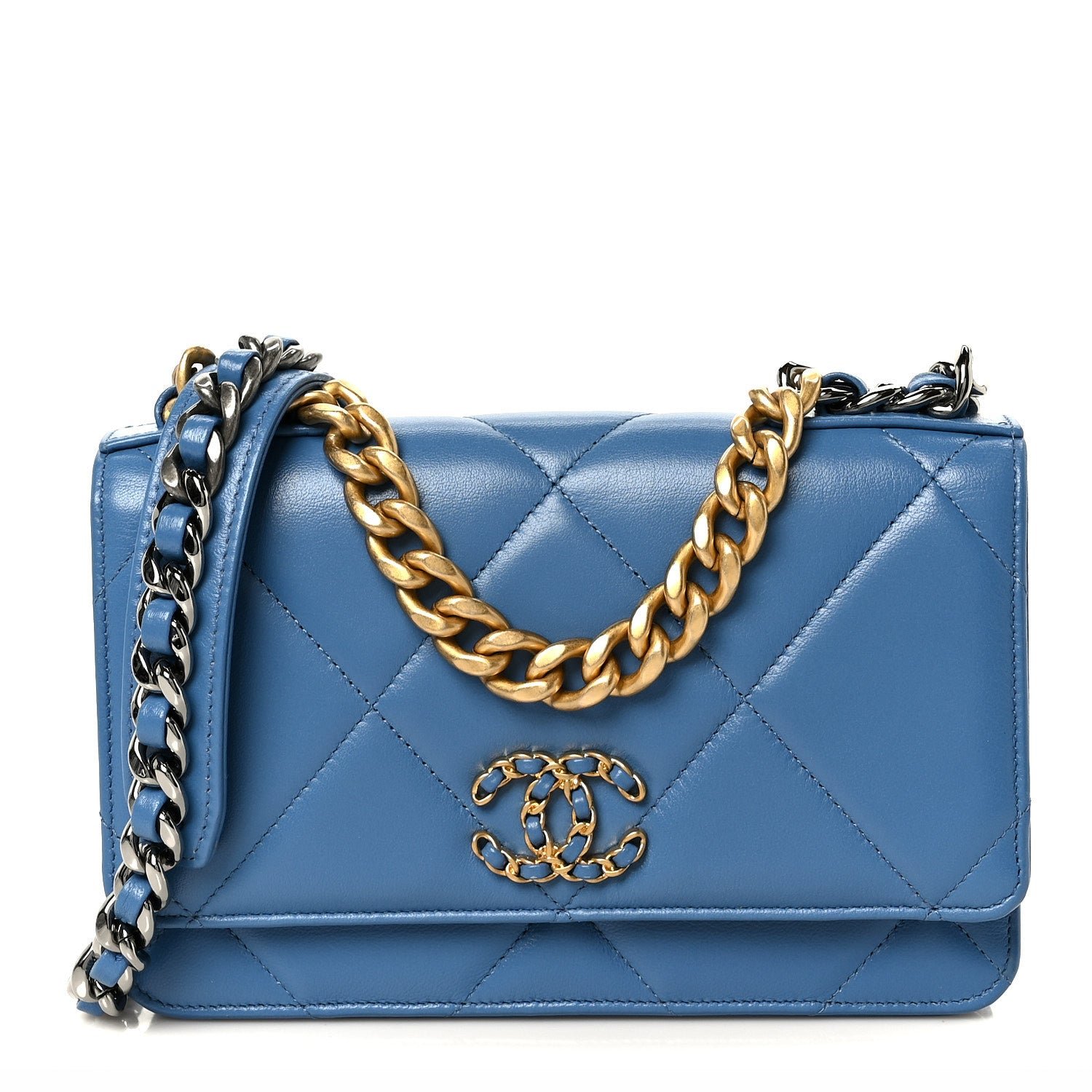 Chanel Lambskin Quilted Chanel 19 Wallet On Chain WOC Blue