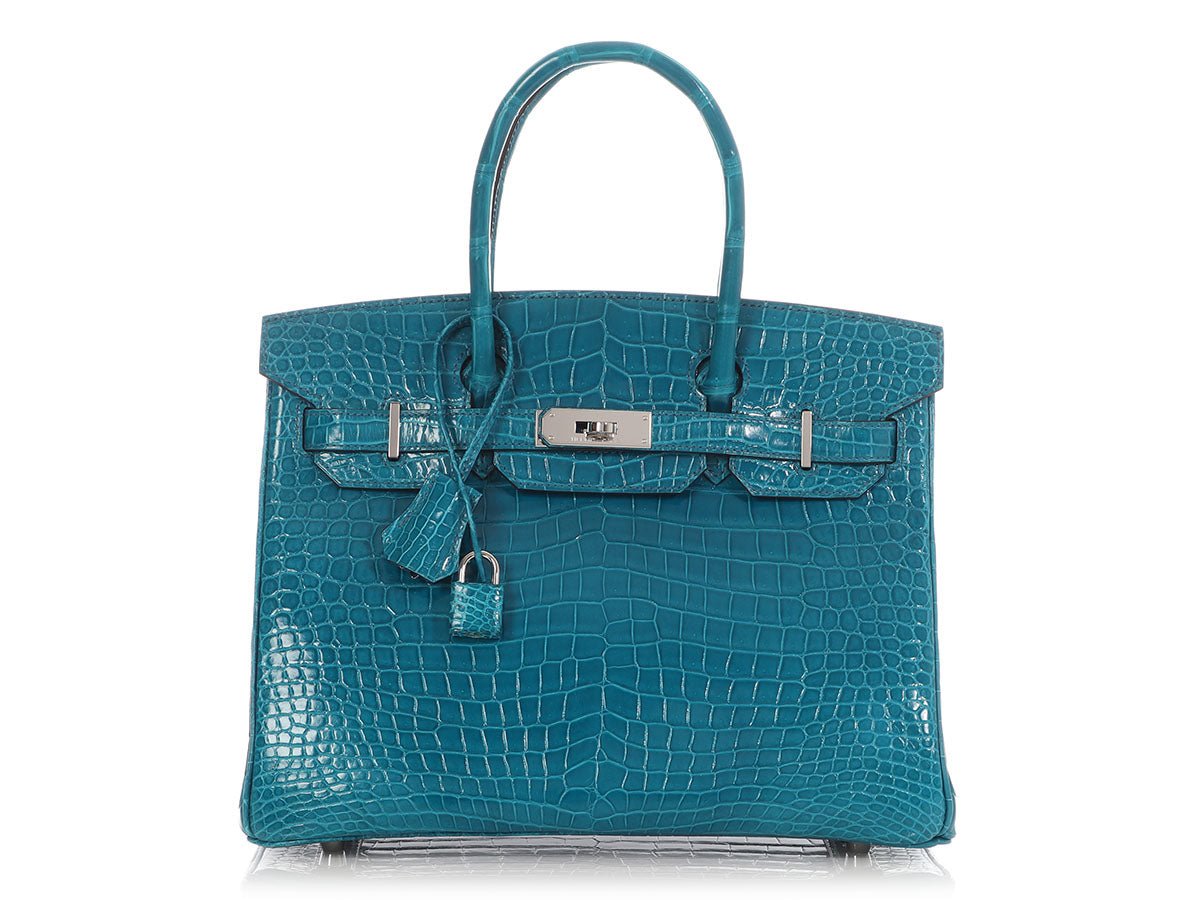 Hermes Hermès Bleu Izmir Shiny Porosus Crocodile Birkin 30