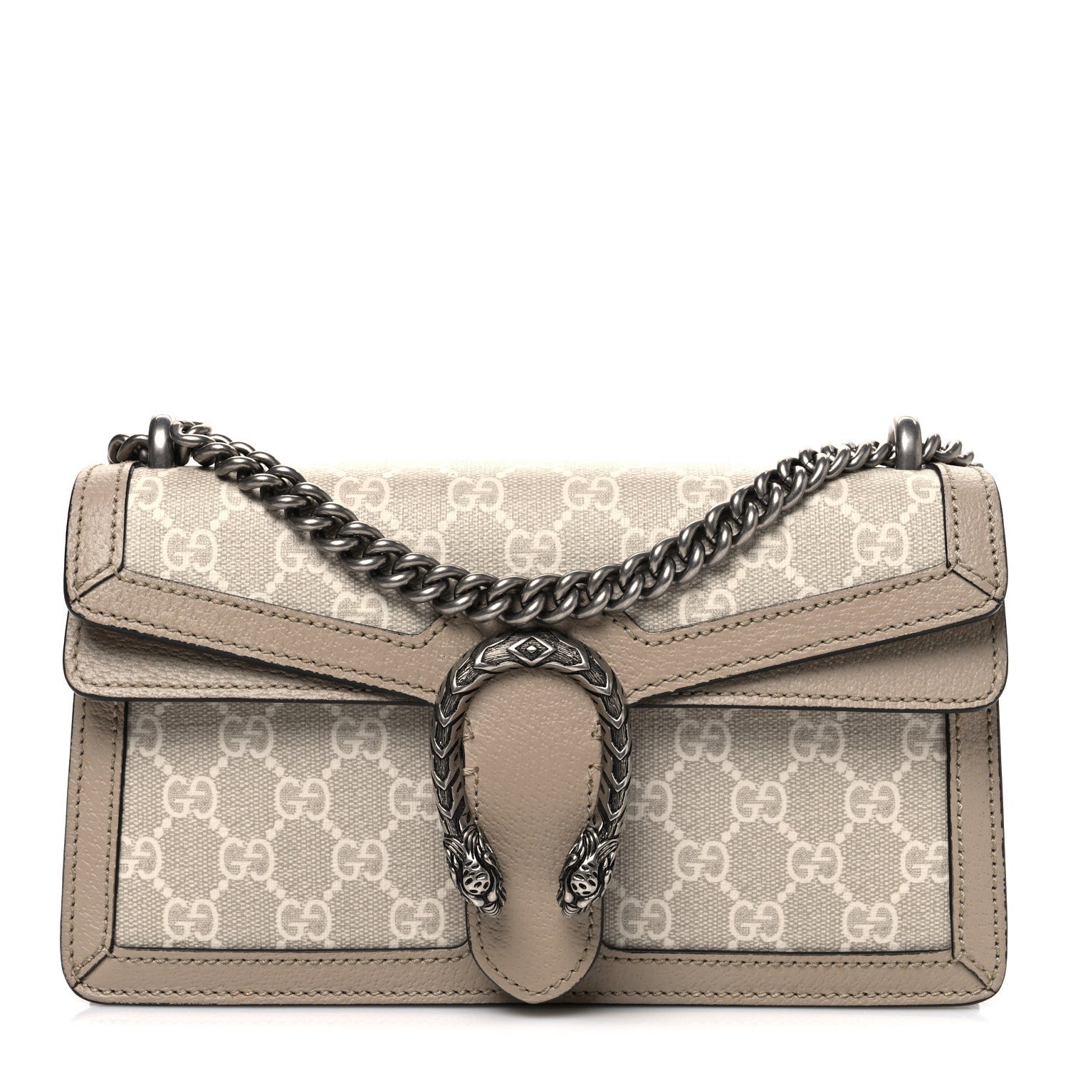 Gucci GG Supreme Monogram Textured Dollar Calfskin Small Rectangular Dionysus Shoulder Bag Beige Mystic White Oatmeal