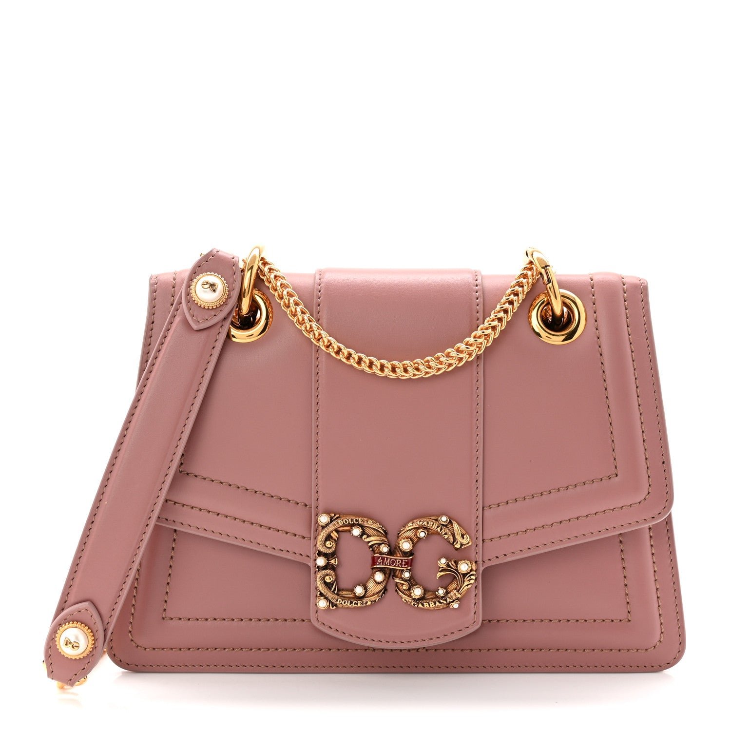 Dolce & Gabbana DOLCE GABBANA Smooth Calfskin Small DG Amore Envelope Bag Pink