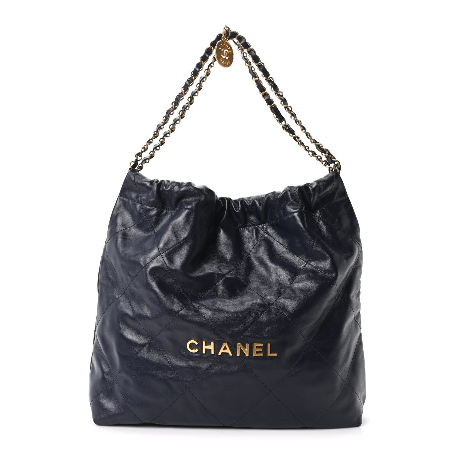 Chanel Shiny Calfskin Quilted Chanel 22 Navy Blue
