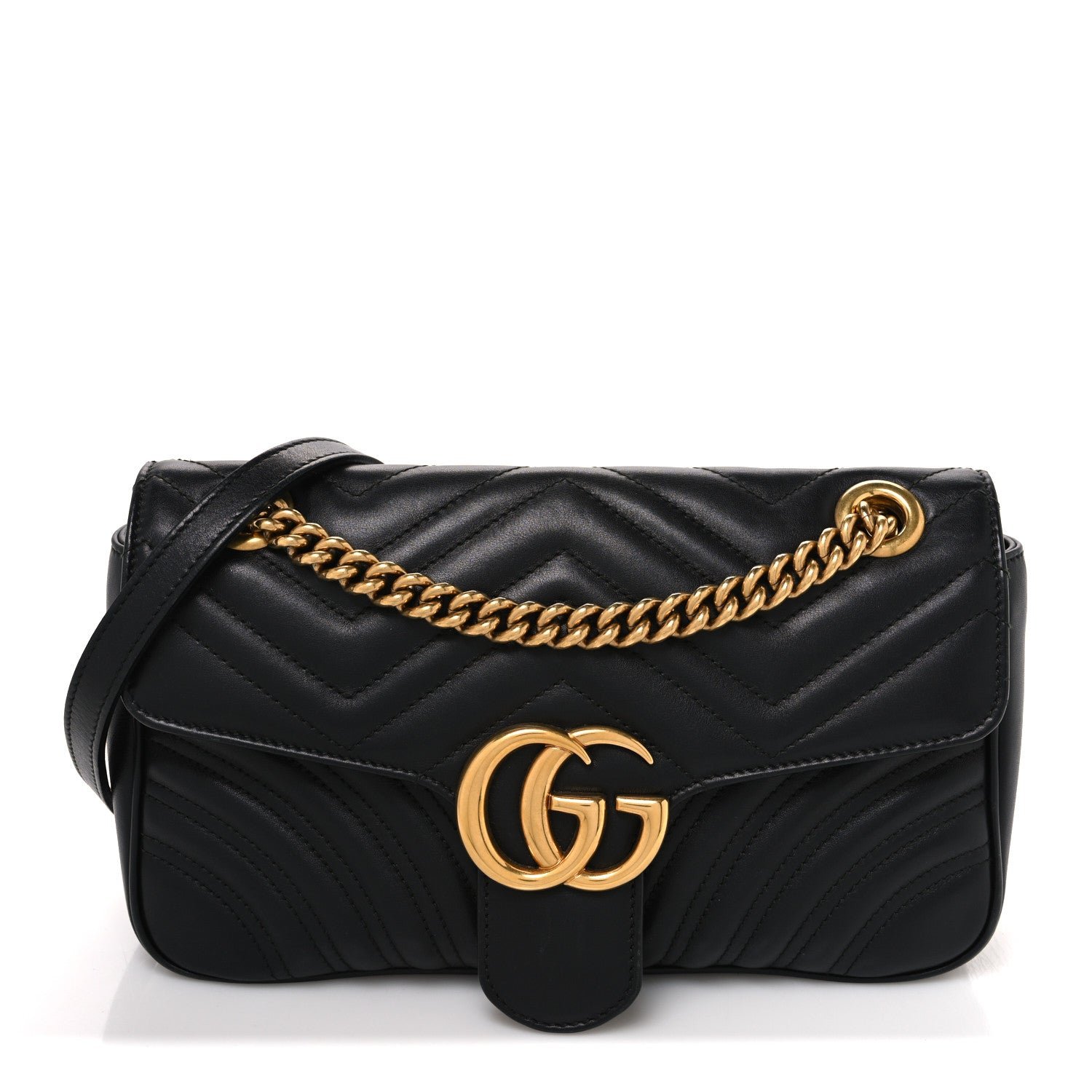 Gucci Calfskin Matelasse Small GG Marmont Shoulder Bag Black