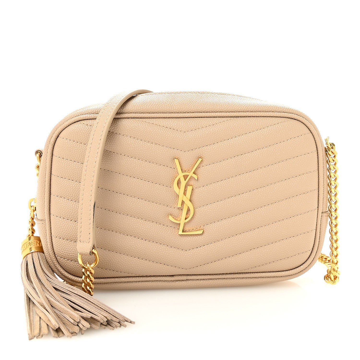 Saint Laurent Grain De Poudre Matelasse Monogram Mini Lou Camera Bag Dark Beige