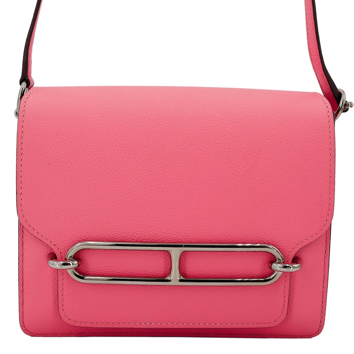HERMÈS Roulis Mini shoulder bag in Rose Azalee Evercolor leather with Palladium hardware