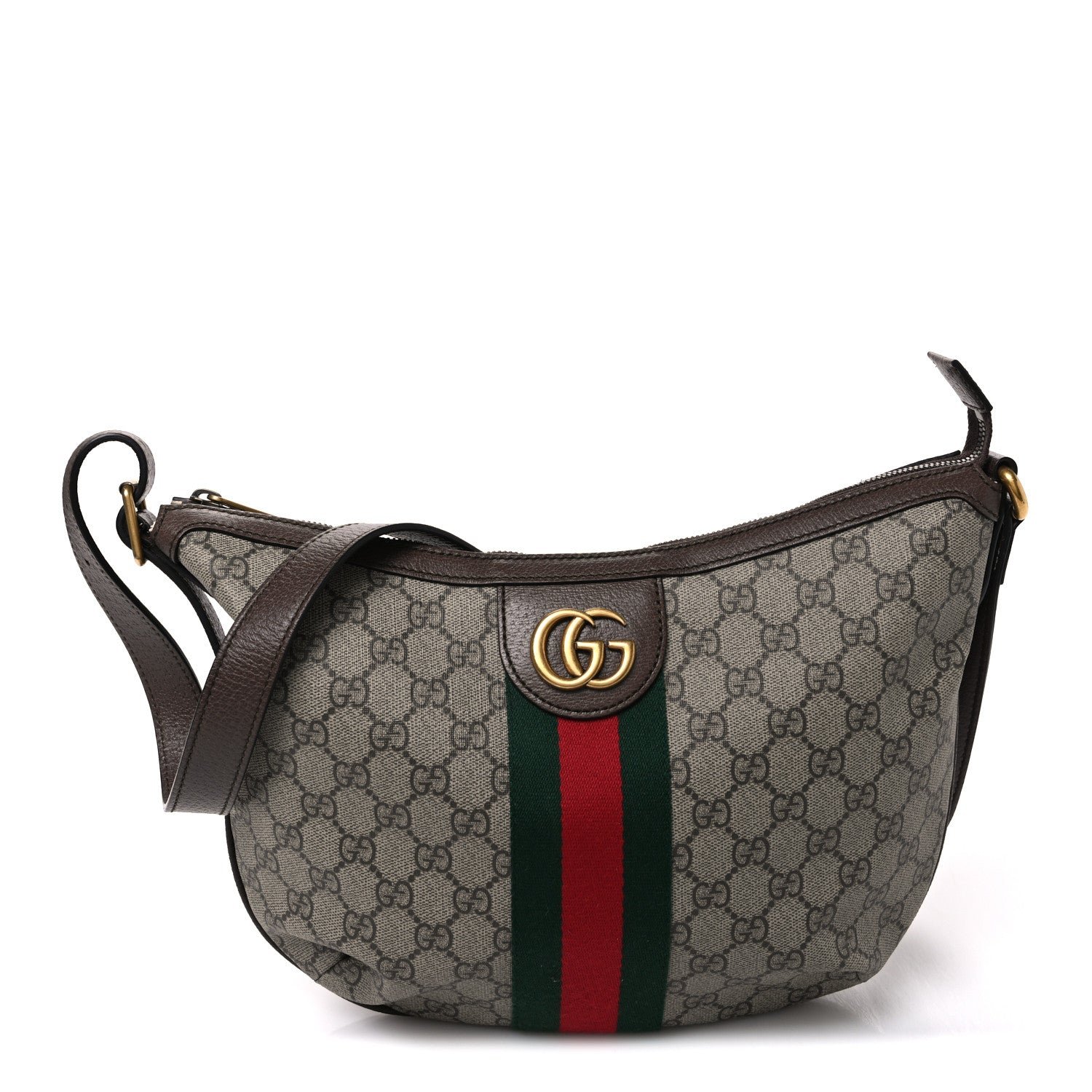 Gucci GG Supreme Monogram Web Small Ophidia Half Moon Hobo Brown