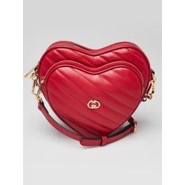 Gucci Red Quilted Leather Interlocking G Mini Heart Crossbody Bag