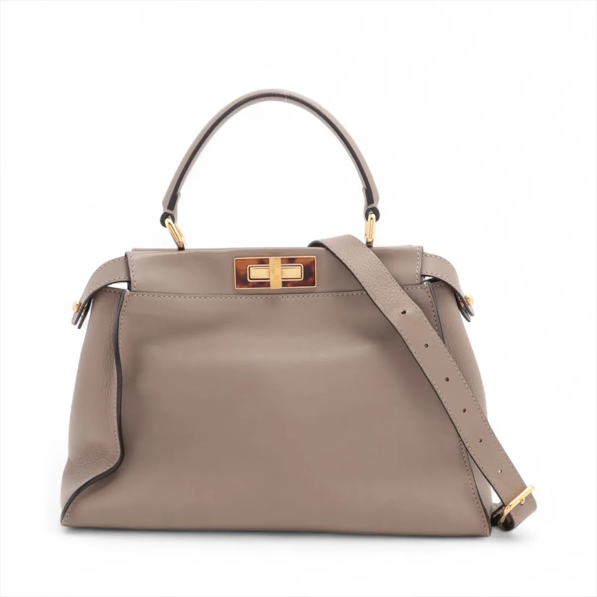 Fendi PEEKABOO REGULAR Leather 2 Way Handbag Beige 8BN290