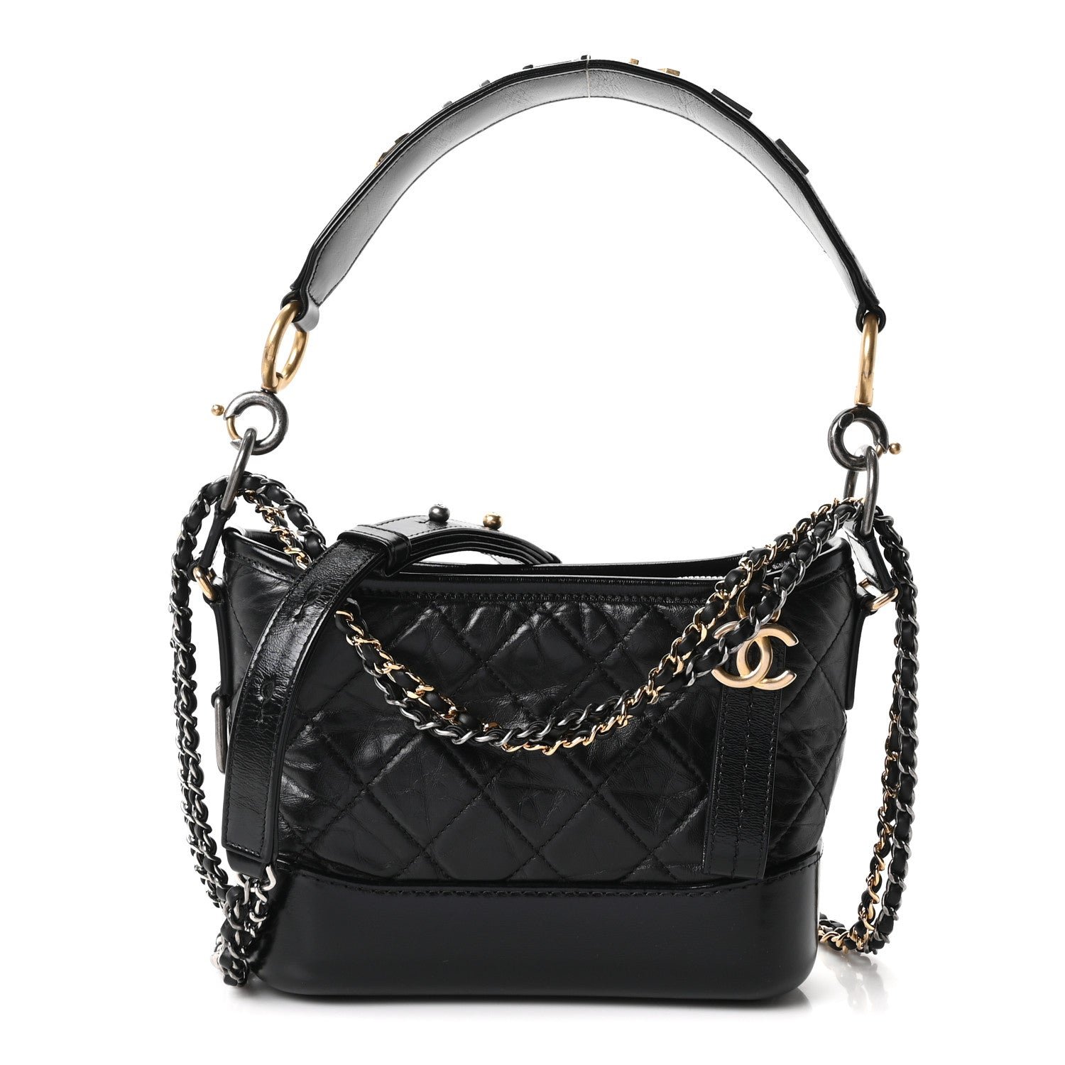Chanel Aged Calfskin Quilted Small Gabrielle Logo Hobo Black
