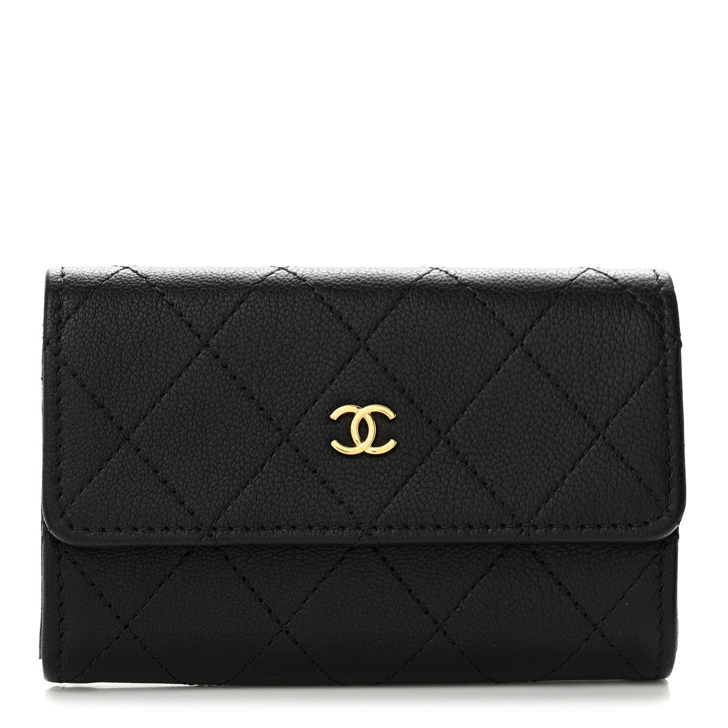 Chanel Goatskin Quilted Flap Card Holder Wallet Black