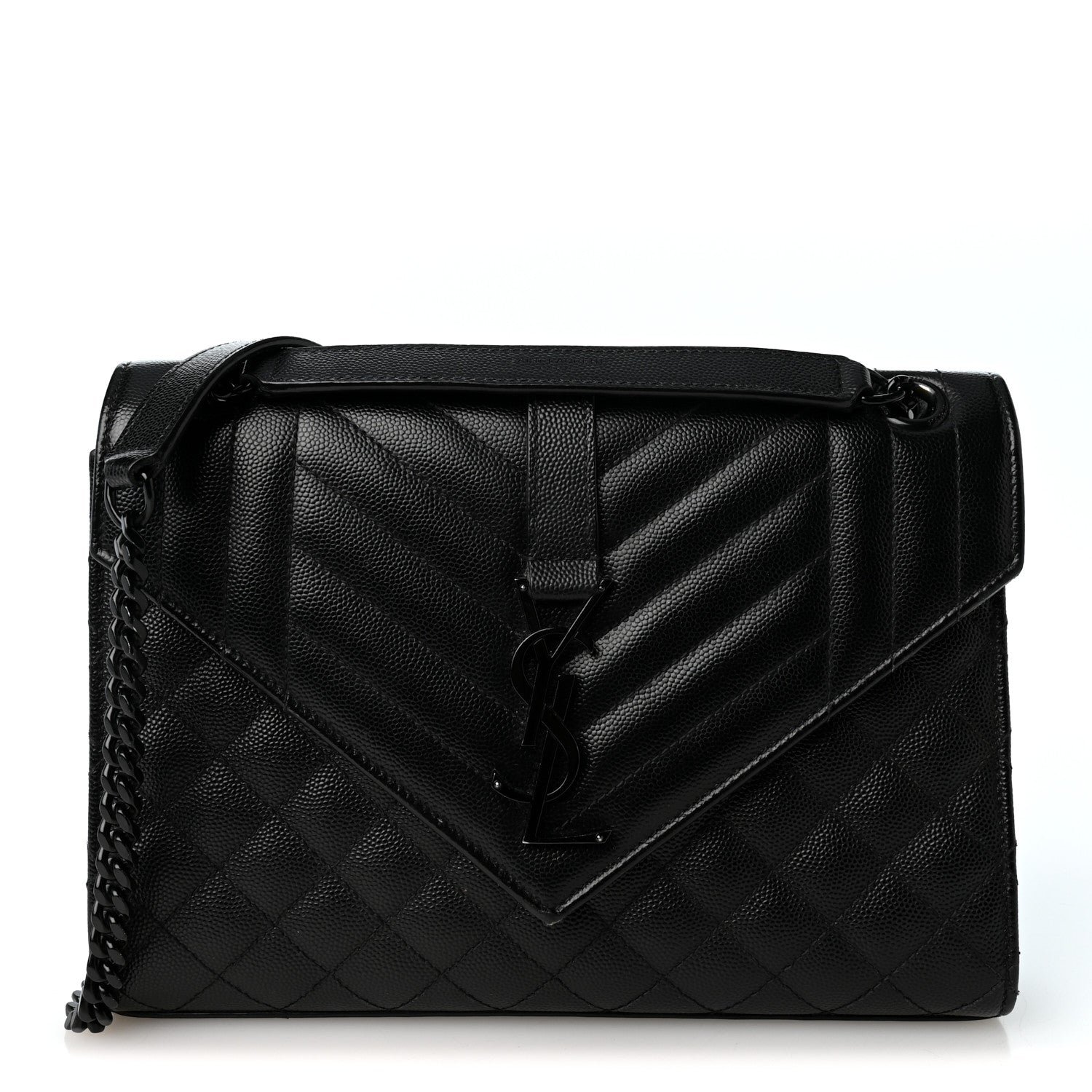 Saint Laurent Grain De Poudre Textured Mixed Matelasse Triquilt Medium Monogram Monochrome Satchel Black