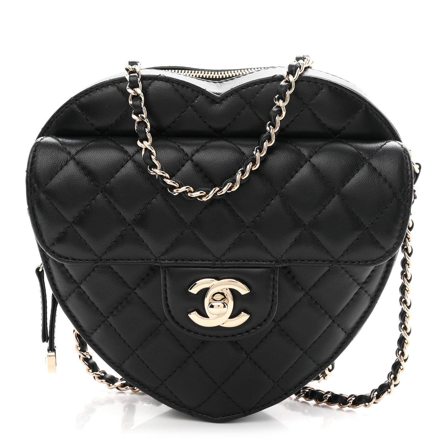 Chanel Lambskin Quilted Large CC In Love Heart Bag Black