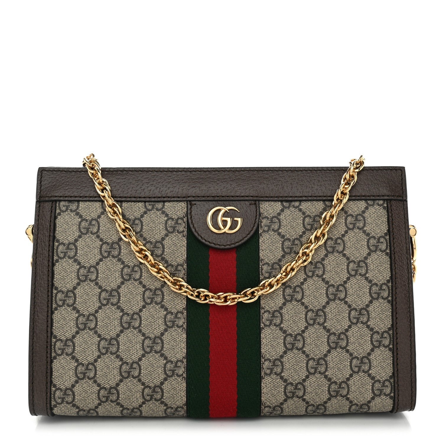 Gucci GG Supreme Monogram Web Small Ophidia Chain Shoulder Bag Brown