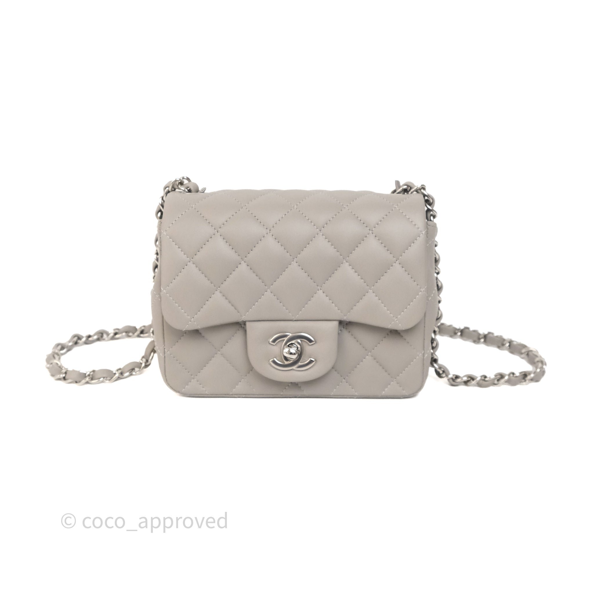 Chanel Mini Square Grey Lambskin Silver Hardware