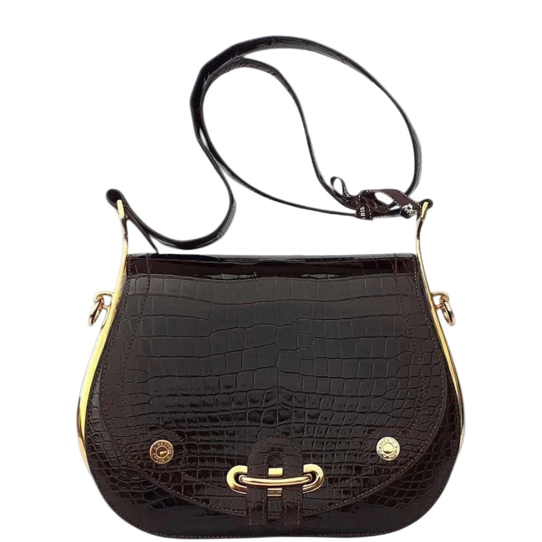 Hermes Hermès Passe-Guide Shiny Porosus Crocodile Ebène Gold Hardware