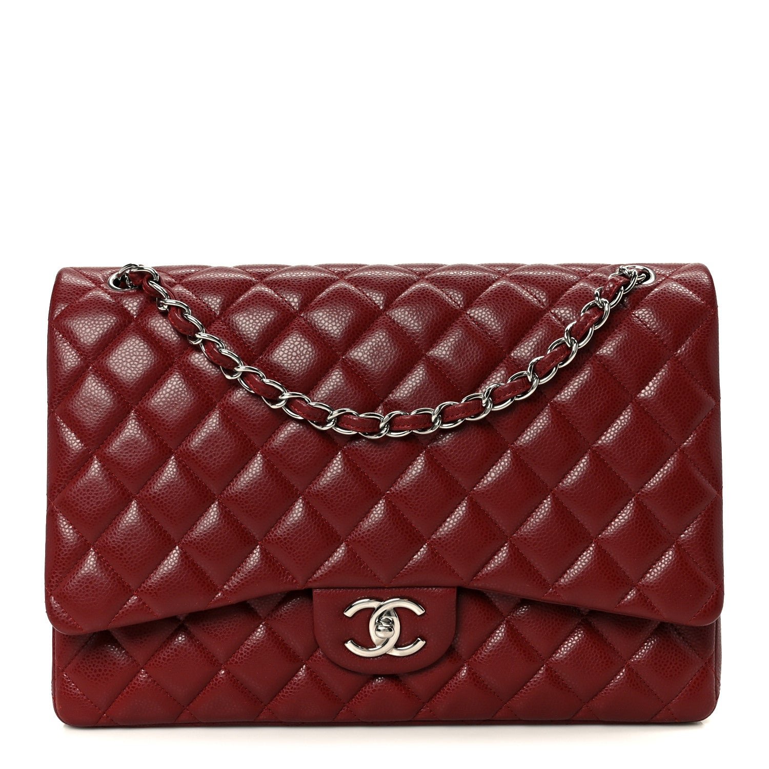 Chanel Caviar Quilted Maxi Double Flap Dark Red