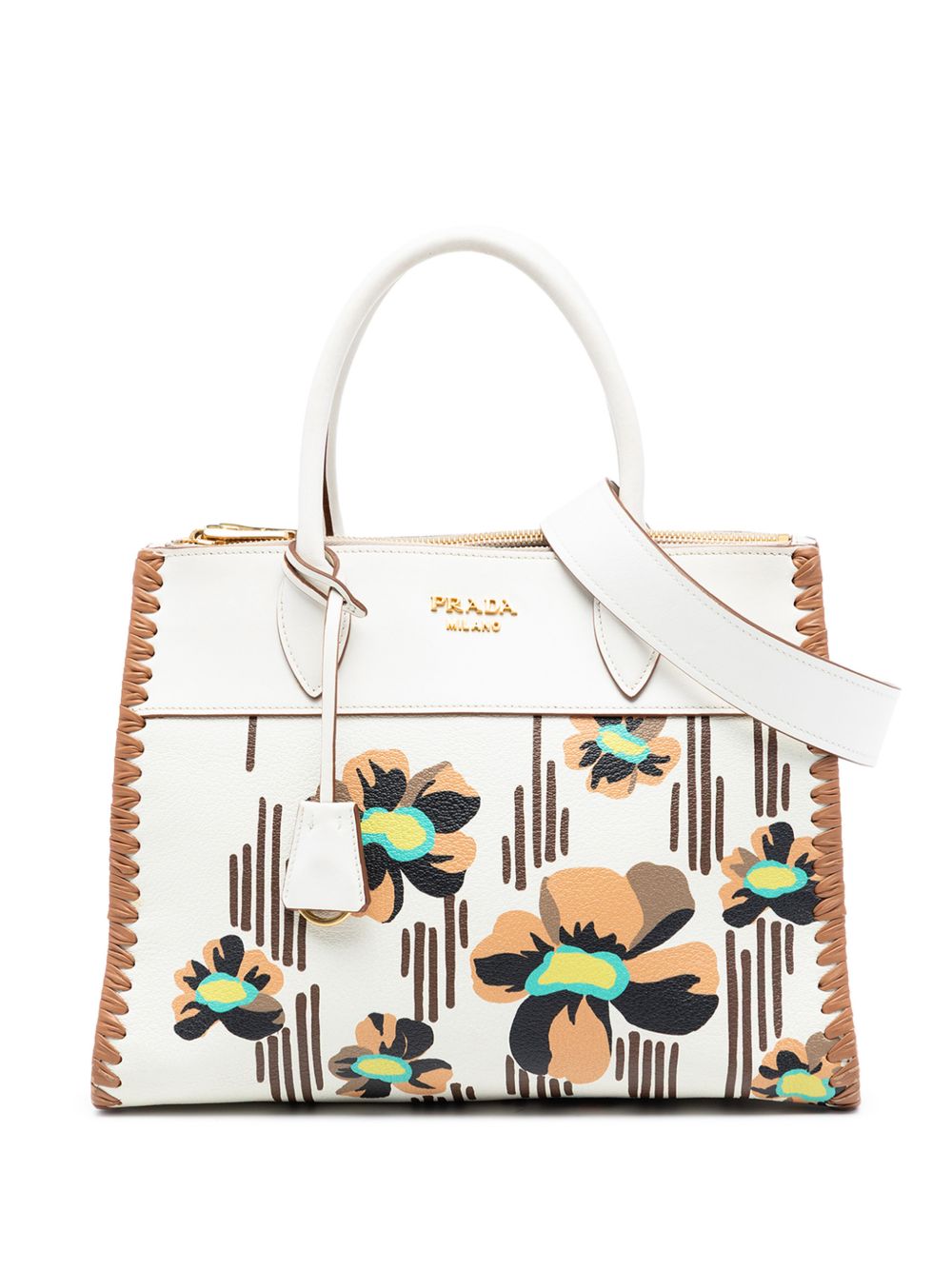 2010-2026 City Calf Trimmed Madras Floral Print Paradigme Whipstitch satchel