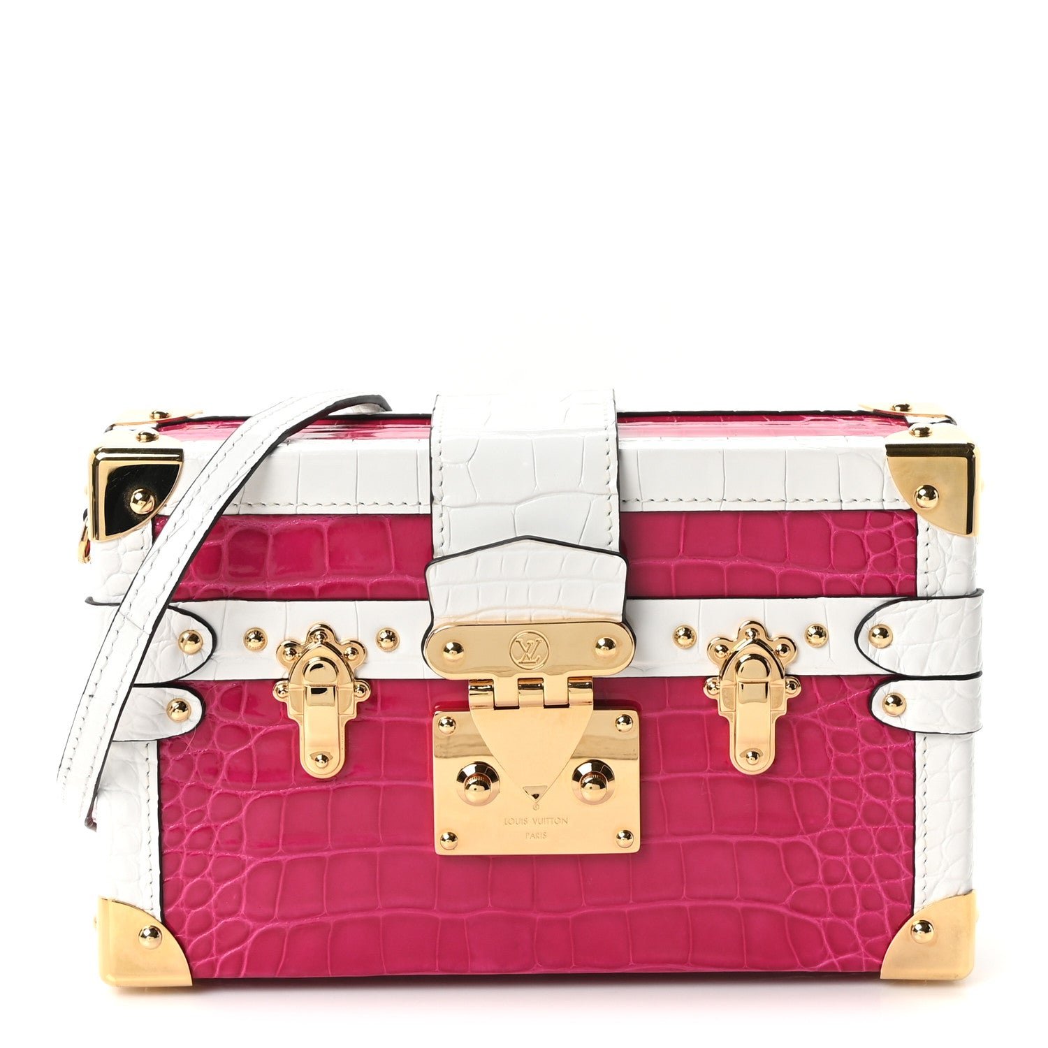 Louis Vuitton Alligator Petite Malle Pink White