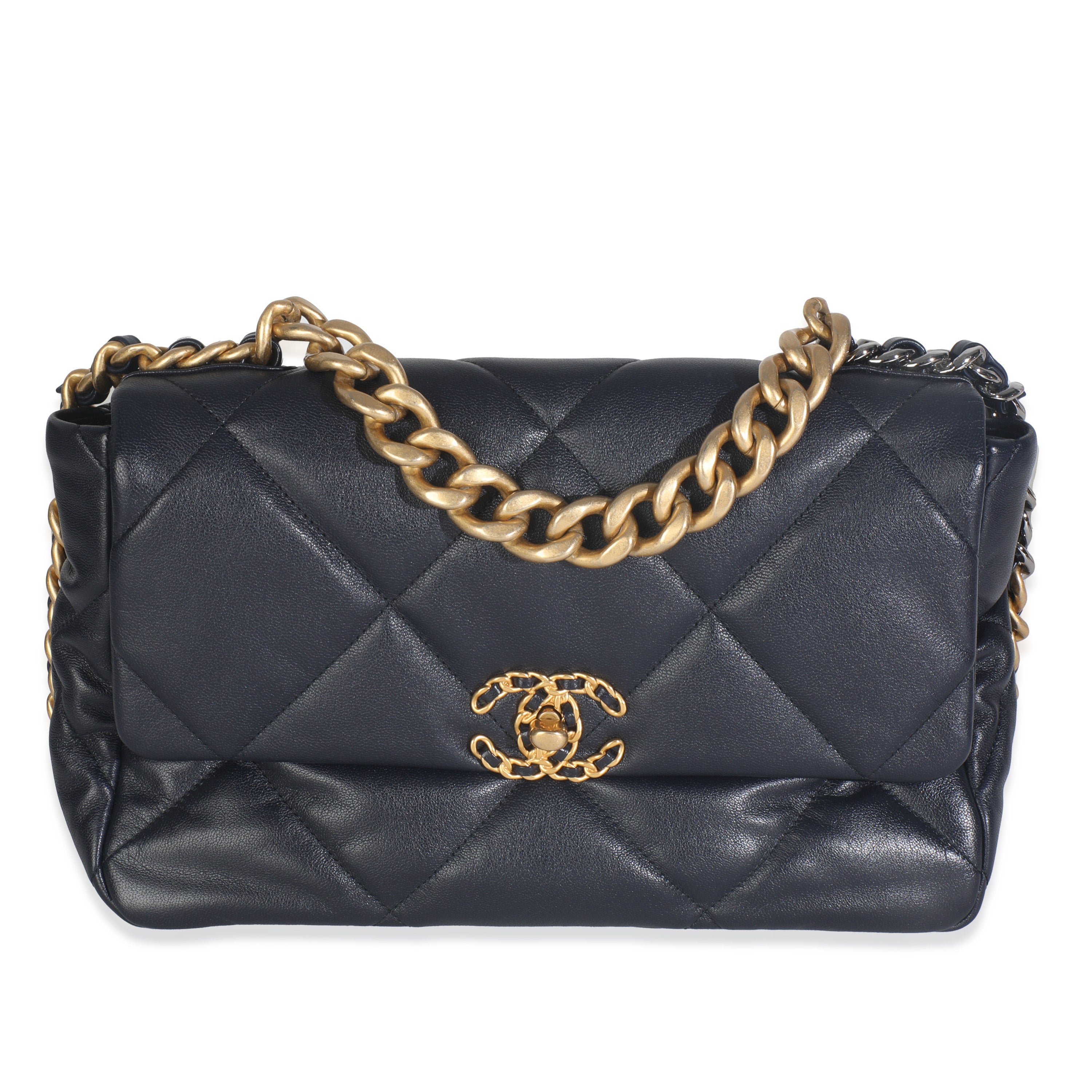 Chanel Navy Quilted Lambskin Medium Chanel 19 Flap Bag
