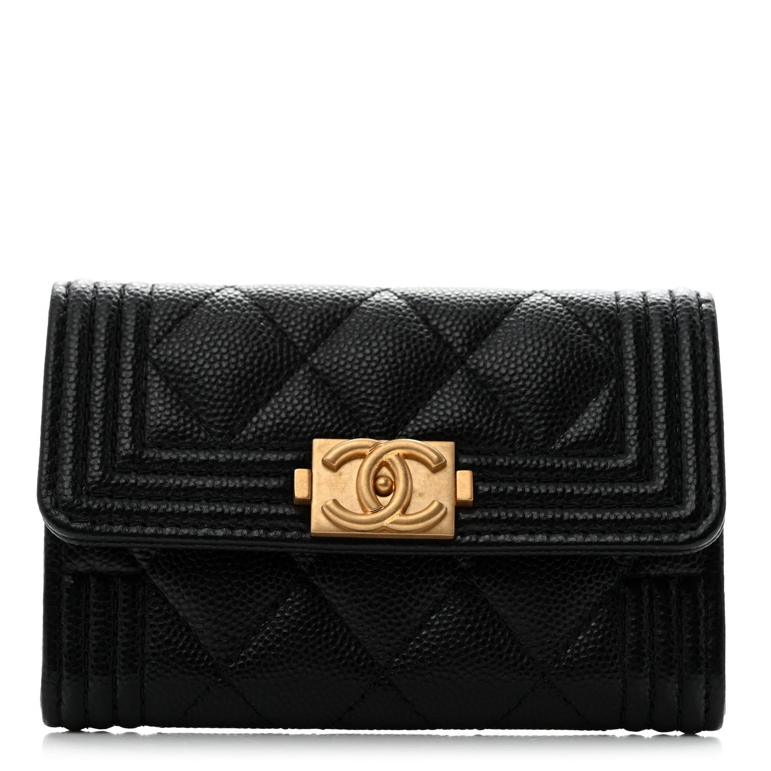 Chanel Caviar Quilted Boy Flap Card Holder Black