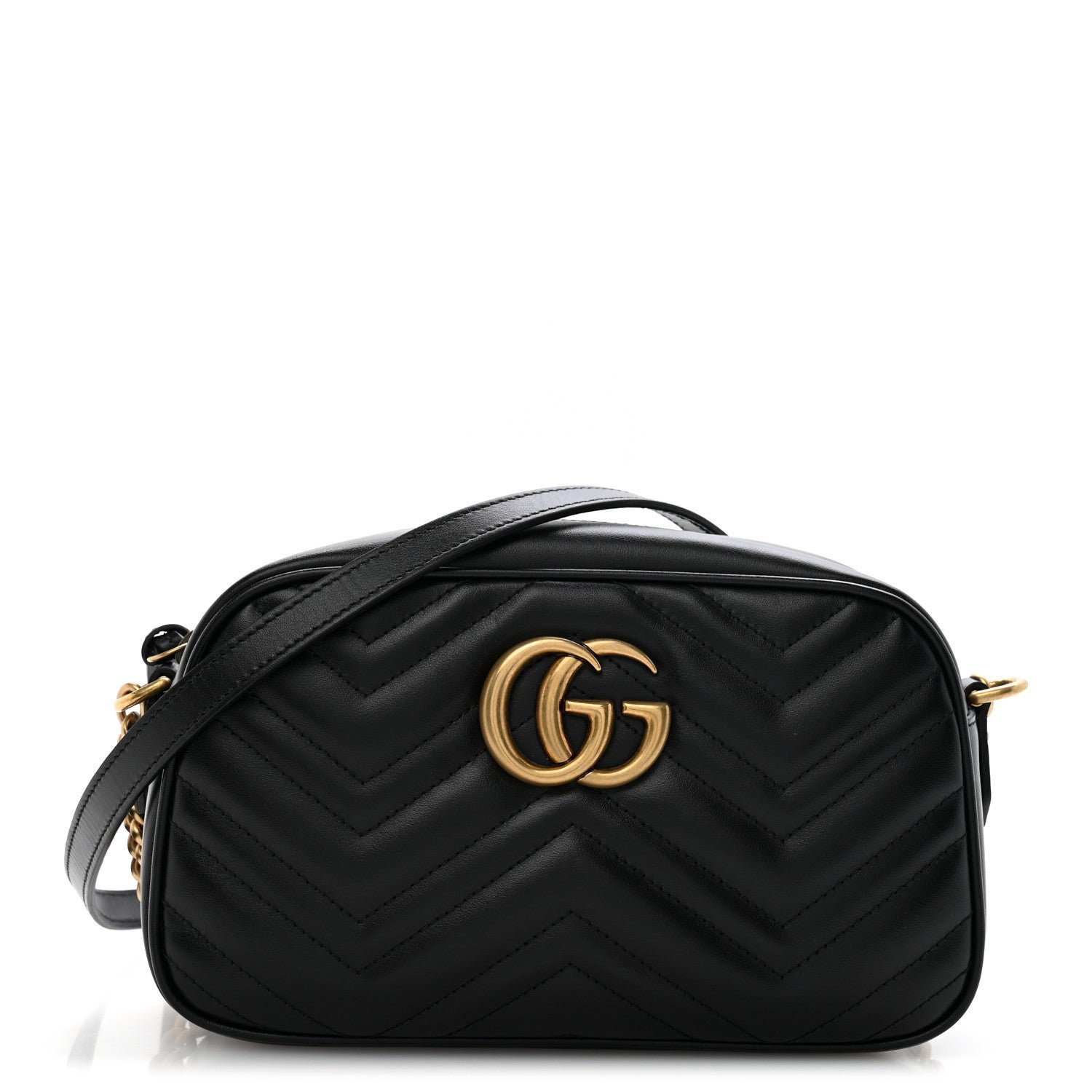 Gucci Calfskin Matelasse Small GG Marmont Chain Shoulder Bag Black