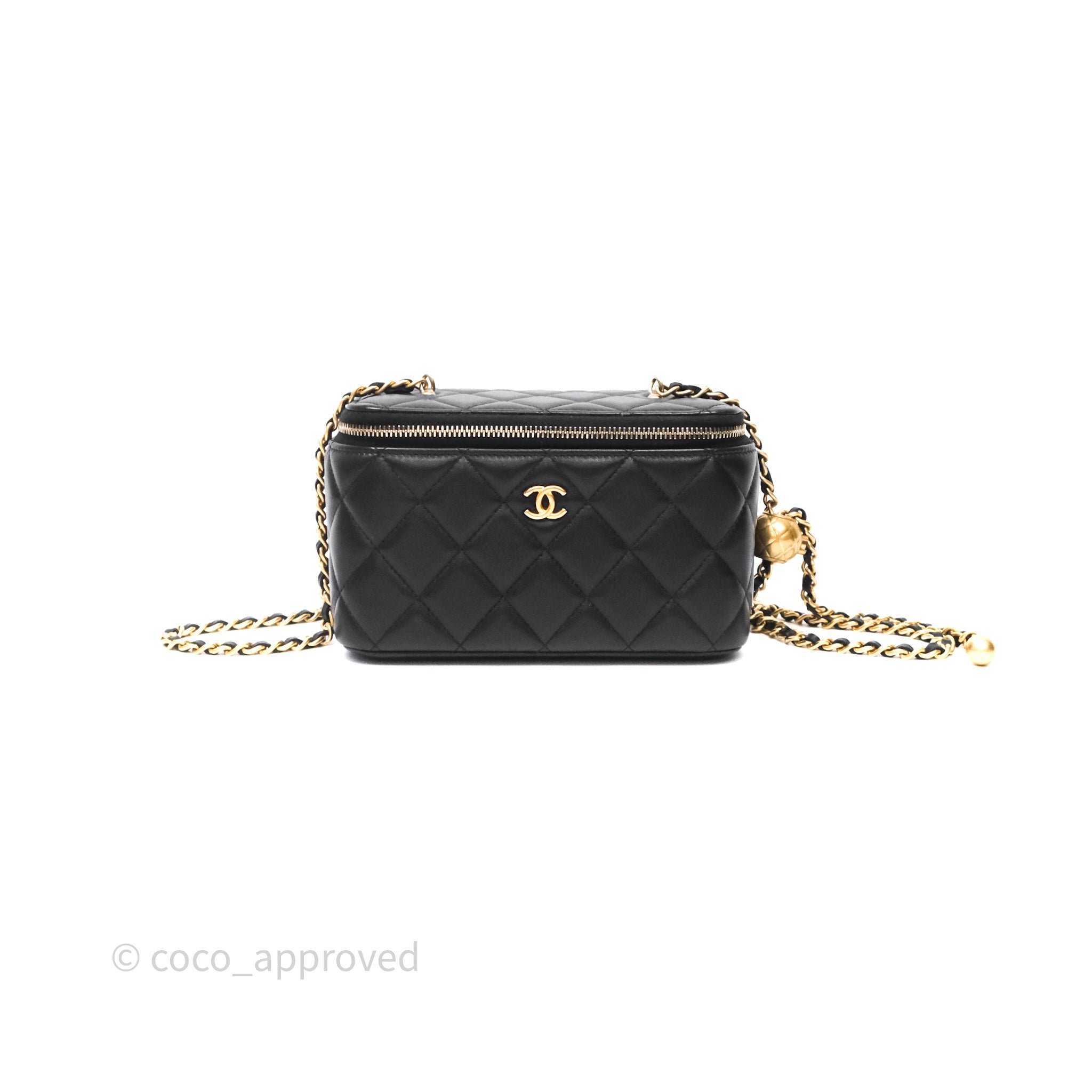 Chanel Pearl Crush Vanity With Chain Black Lambskin Aged Gold Hardware
