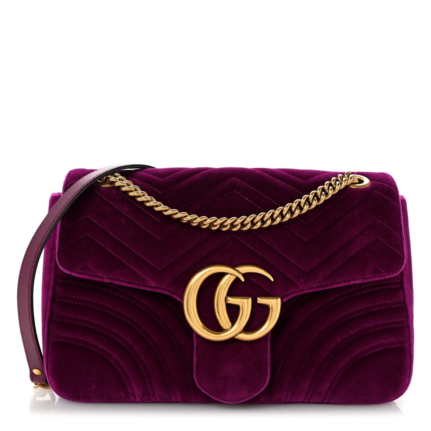 Gucci Velvet Matelasse Medium GG Marmont Shoulder Bag Fuchsia Violet Cyclamen