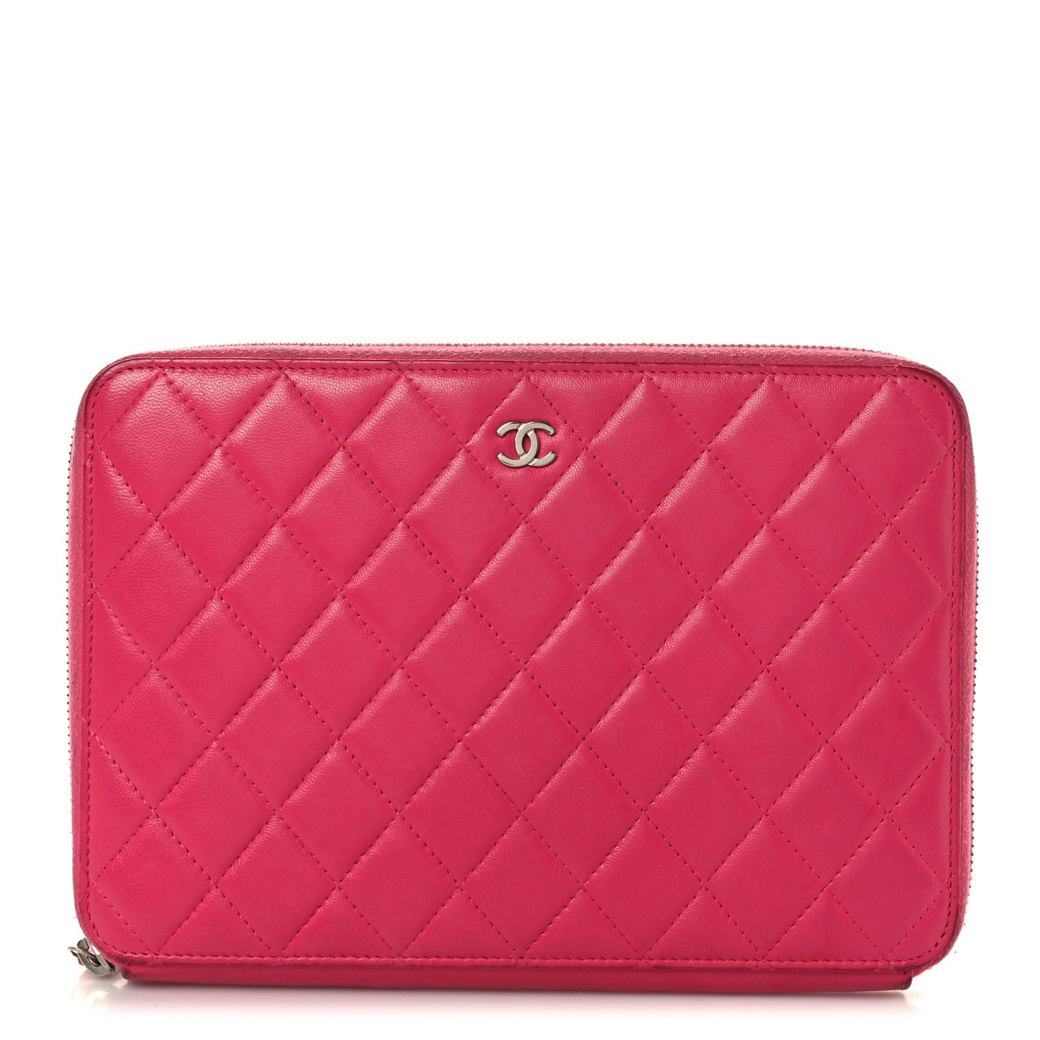 Chanel Lambskin Quilted Large Zip Around Organizer Wallet Pink
