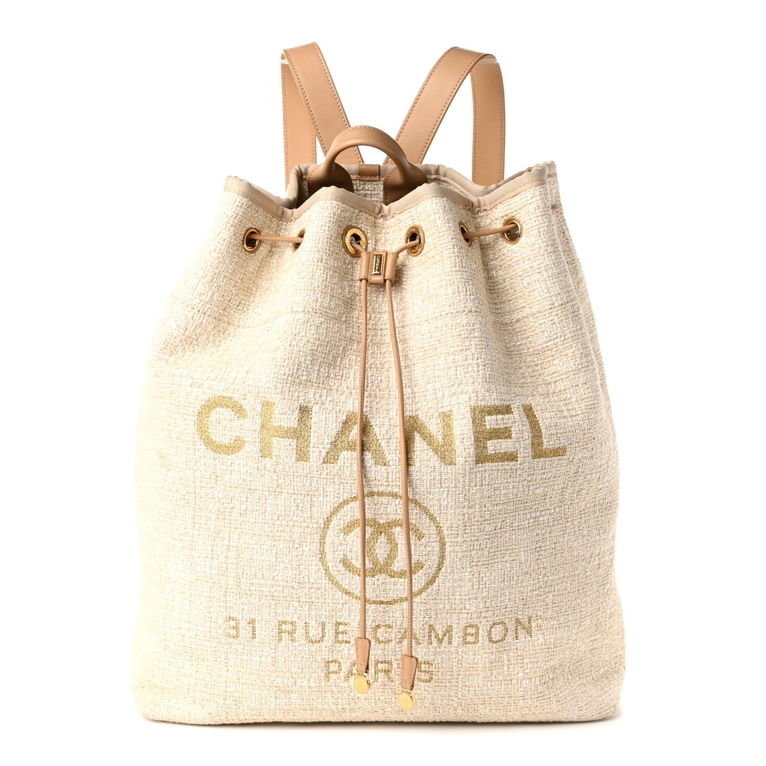 Chanel Lurex Boucle Large Deauville Backpack Beige