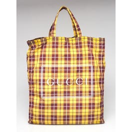 Gucci Gucci Yellow/Burgundy Nylon Medium Check Montecarlo Tote Bag