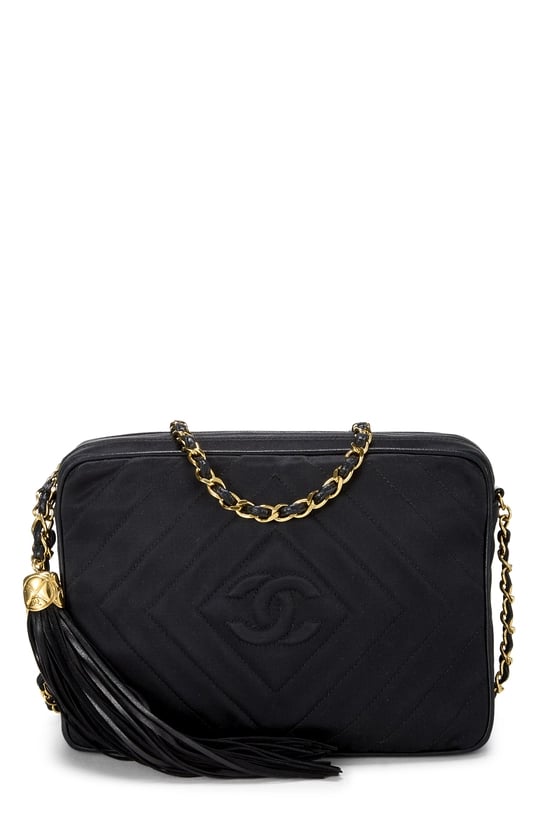 Black Satin Diamond 'CC' Camera Bag Small